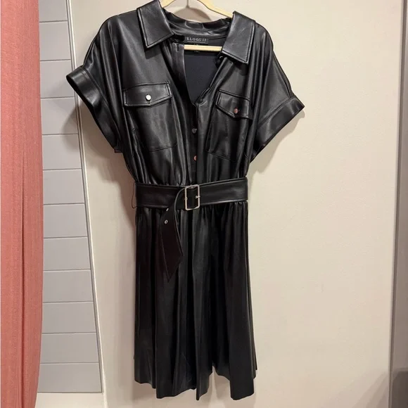 Faux Leather Dress With Pleated Skirt - Picture 6 of 8